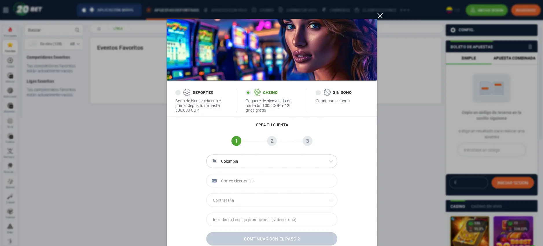 Proceso de registro en 20Bet casino en línea Proceso de registro en 20Bet casino