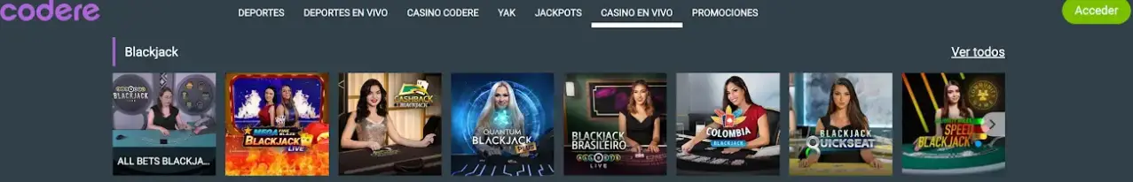 Codere blackjack en vivo