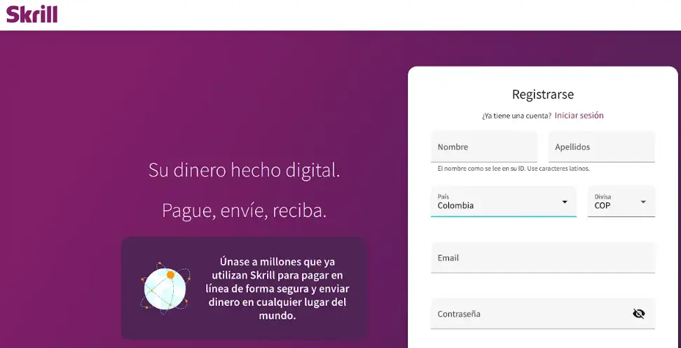 Crear cuenta Skrill