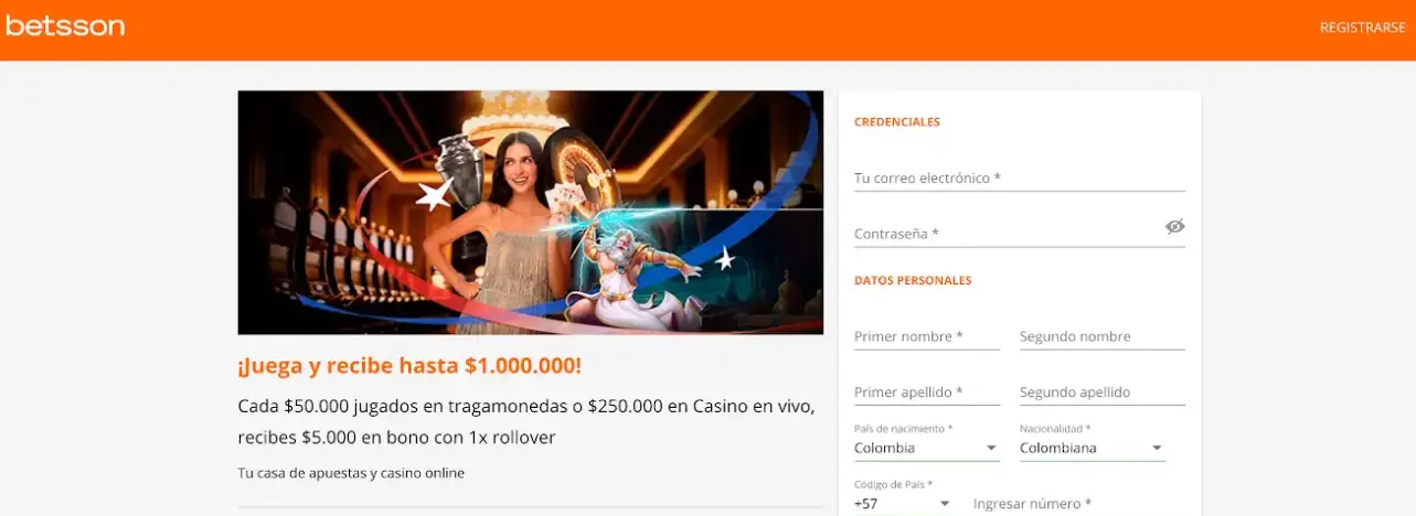 Registro Betsson Colombia